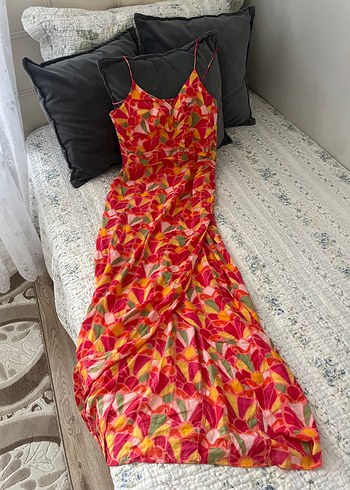 Zara Bohem Çok Renkli V Yakalı Uzun Elbise