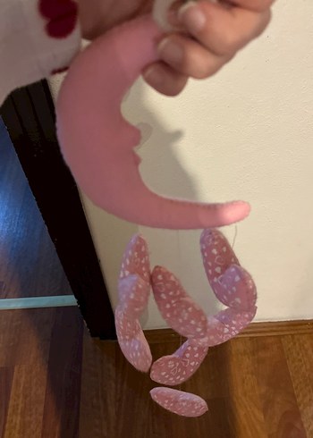  Beden Pembe Ay ve Kalp Figürlü Bebek Süsü