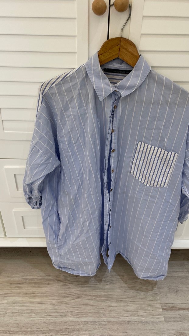 Düğmeli, Kısa Kollu Kadın Gömlek - Görsel 2