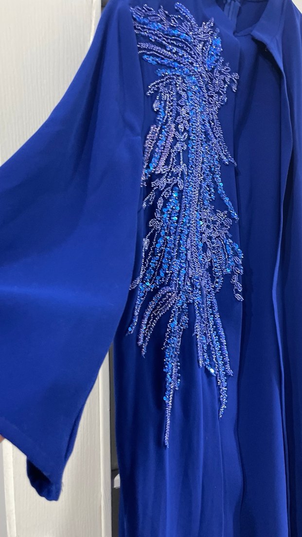 EL İŞLEMELİ ABAYA BÜYÜK BEDEN MAVİ - Görsel 2