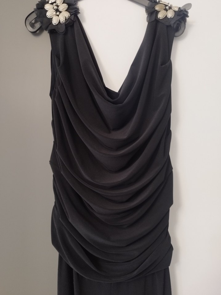 Drapeli V Yakalı Siyah Uzun tulum - Görsel 4