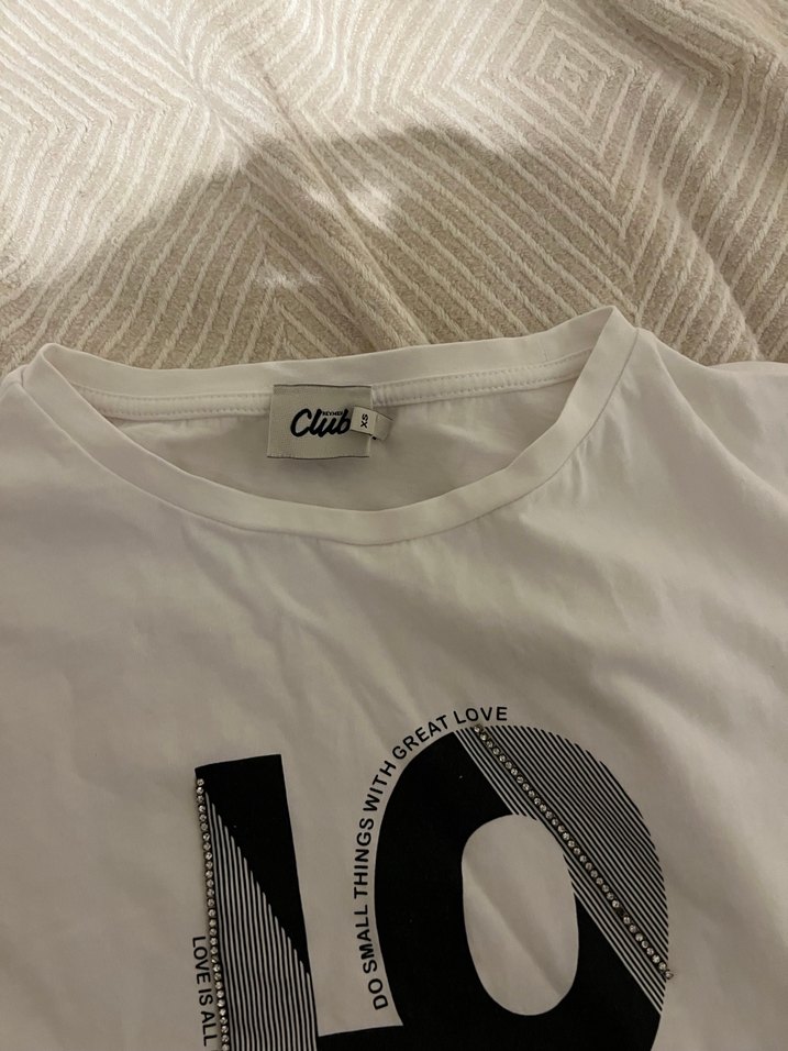 Baskılı  taşlı Beyaz Tişört - Görsel 2