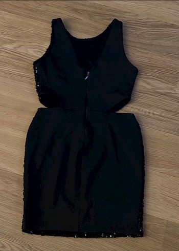 m Beden siyah Renk Pul Payet İşlemeli Siyah Mini Gece Elbisesi