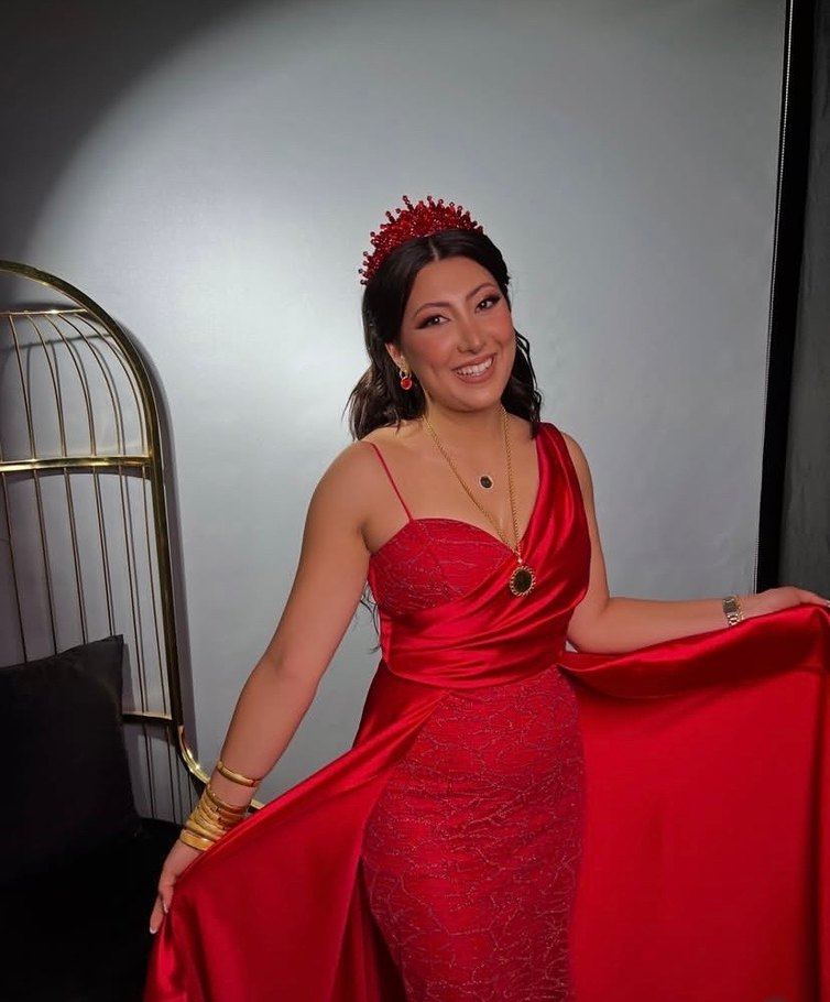 Kırmızı Drapeli Uzun Straplez Abiye - Görsel 3