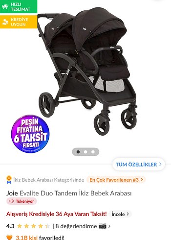 Siyah İkiz kardeş Bebek Arabası - Görsel 3