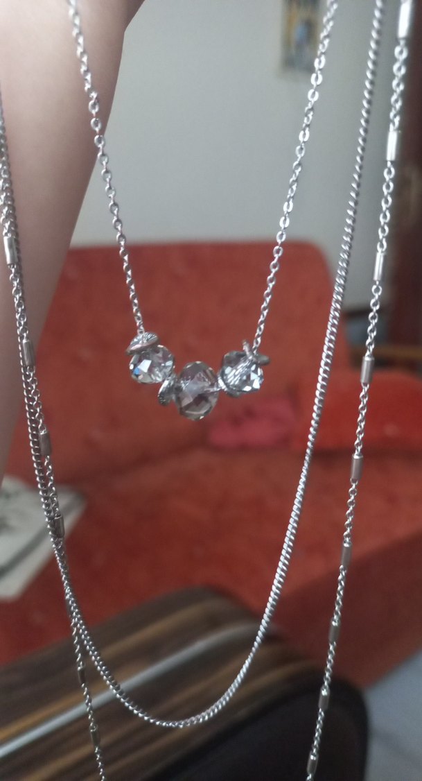 Gri Zincir Detaylı Uzun Kadın Kolye - Görsel 3