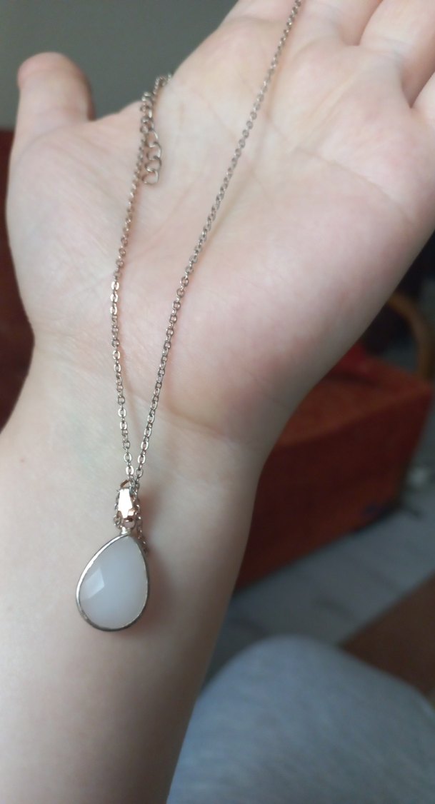 Beyaz Damla Taşlı Zincir Kolye - Görsel 3