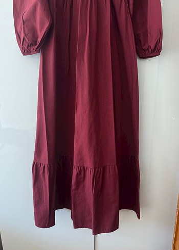 Trendyol & Milla Bordo Uzun Keten Elbise, Fırfırlı, Salaş