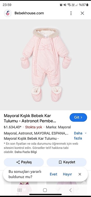 9 Ay Beden Mayoral astronot tulum