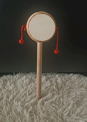 Boncuklu Ahşap Mini El Davulu