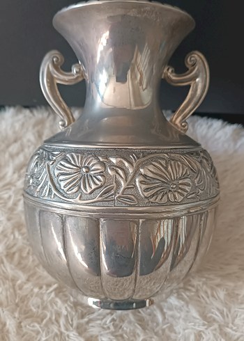 Gümüş Kaplama Çiçek Desenli Vazo - Görsel 4