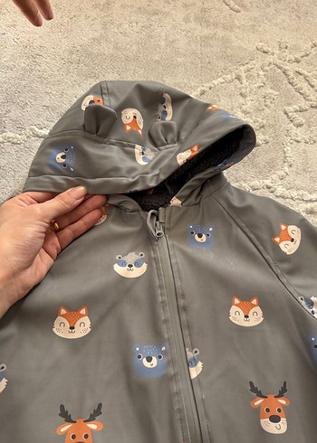 Gri Kapüşonlu Bebek Tulum, Baskılı ve Kürklü - Görsel 2