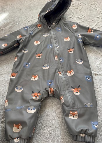 Gri Kapüşonlu Bebek Tulum, Baskılı ve Kürklü - Görsel 3