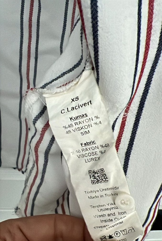 Çizgili, Düğmeli Oversize Kısa Kollu Kadın Gömlek - Görsel 4