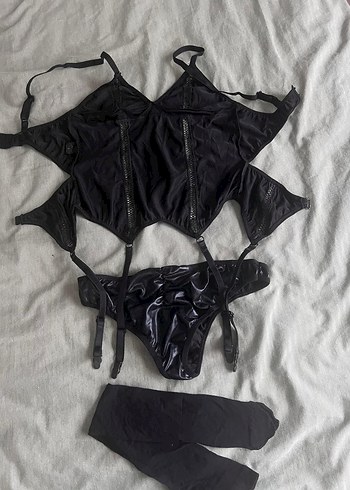 Deri Görünümlü 3 lü Set Kıyafet - Görsel 3