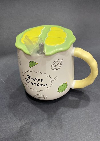 Sarı Kulplu, Yeşil Kapaklı Renkli Seramik Kupa - Görsel 3