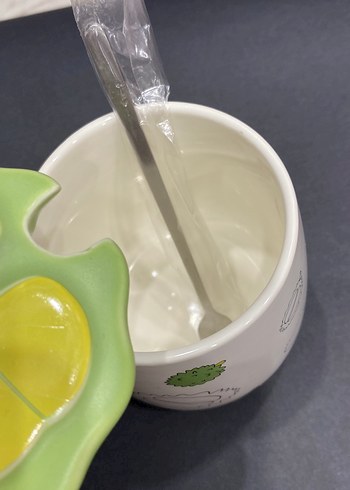 Sarı Kulplu, Yeşil Kapaklı Renkli Seramik Kupa - Görsel 2