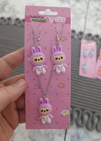 Labubu kolye küpe set - Görsel 3
