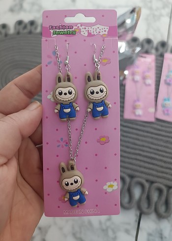 Labubu kolye küpe set - Görsel 4