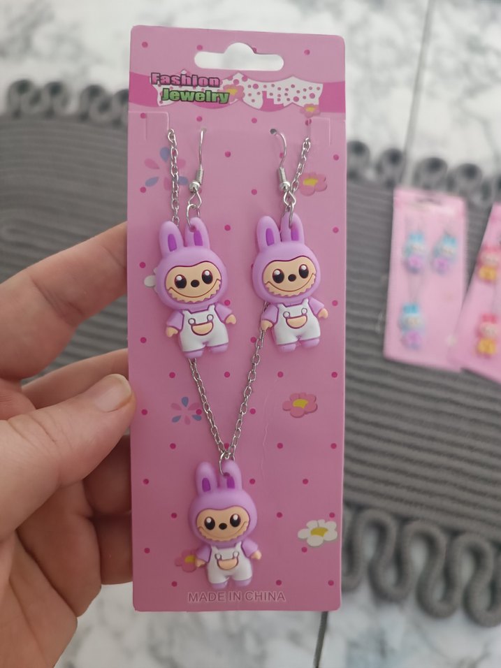 Labubu kolye küpe set - Görsel 3