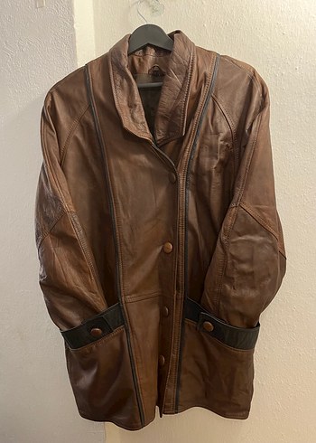 Düğmeli Kahverengi Deri Biker Ceket - Görsel 2