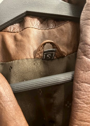 Düğmeli Kahverengi Deri Biker Ceket - Görsel 5