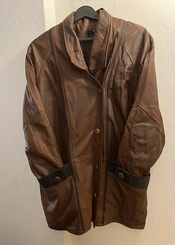 Düğmeli Kahverengi Deri Biker Ceket - Görsel 4