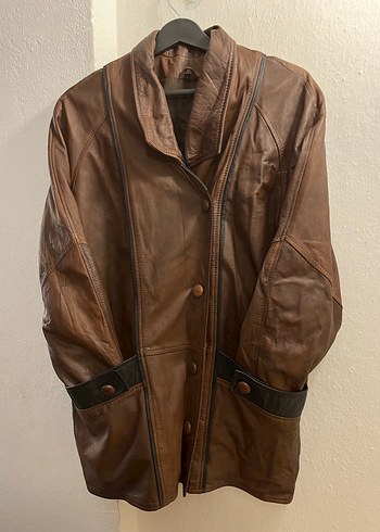 Düğmeli Kahverengi Deri Biker Ceket - Görsel 3