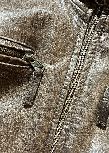 Kahverengi Tokalı Deri Biker Ceket - Görsel 7