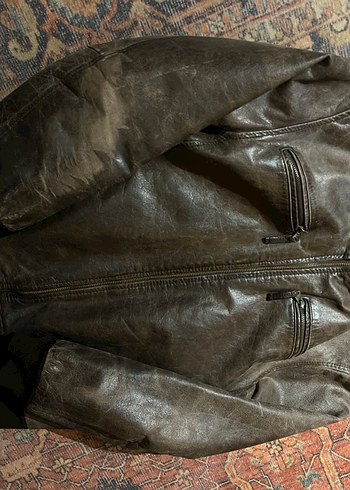 Kahverengi Tokalı Deri Biker Ceket - Görsel 4