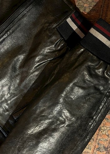 Erkek Siyah Deri Ceket, Fermuarlı, Regular Fit - Görsel 6