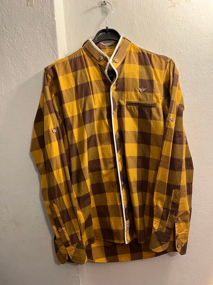Sarı Kahverengi Kareli Uzun Kollu Gömlek - Görsel 3