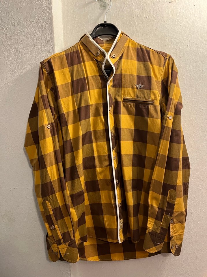 Sarı Kahverengi Kareli Uzun Kollu Gömlek - Görsel 2