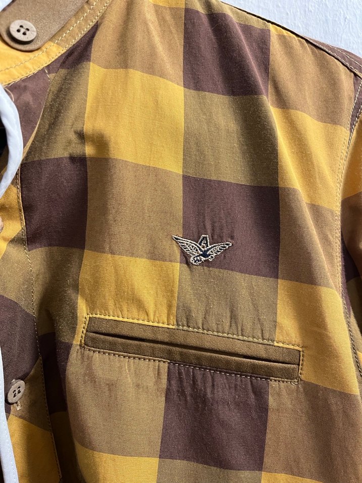 Sarı Kahverengi Kareli Uzun Kollu Gömlek - Görsel 4