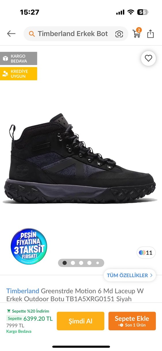 Siyah Erkek Outdoor Street Style Bot - Görsel 2