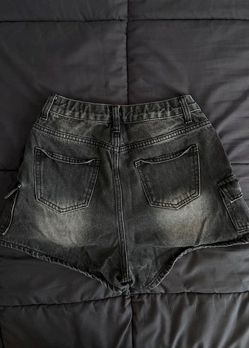 y2k punk antrasit yıkamalı mini şort - Görsel 2