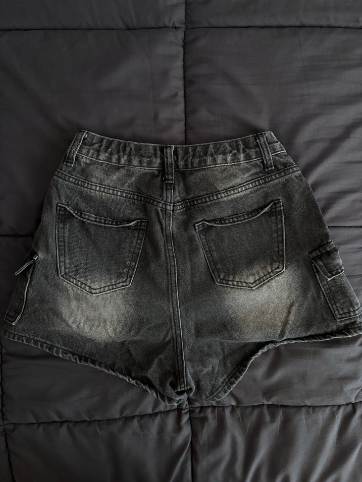 y2k punk antrasit yıkamalı mini şort - Görsel 2
