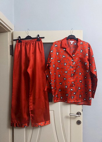 Kırmızı Vintage Kadın Saten Pijama Takımı