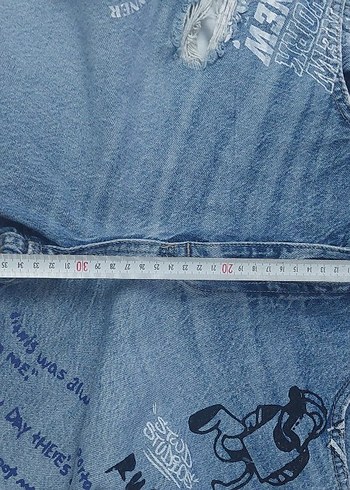 Kadın Baskılı Bol Kesim Mini Kot Şort - Görsel 4