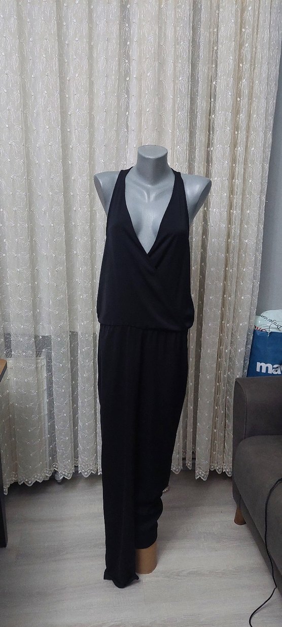 Siyah V Yakalı Kadın Tulum - Görsel 5