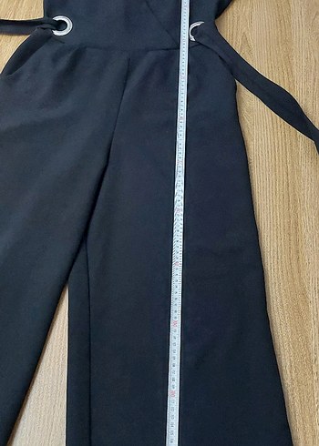 Siyah Kruvaze Yaka Kemerli Kadın Tulum - Görsel 9