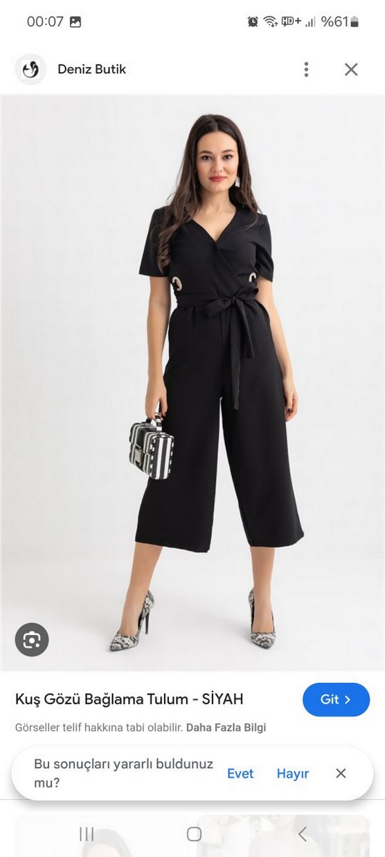 Siyah Kruvaze Yaka Kemerli Kadın Tulum - Görsel 3