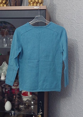 Mavi V Yaka Pamuklu Kadın Kazak - Görsel 2