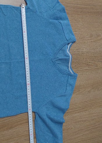 Mavi V Yaka Pamuklu Kadın Kazak - Görsel 4