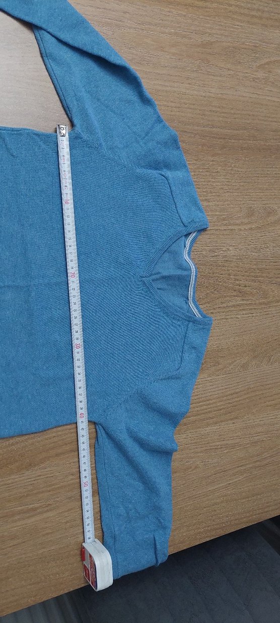 Mavi V Yaka Pamuklu Kadın Kazak - Görsel 4