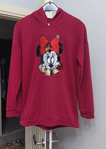 Bordo Minnie Baskılı Uzun Kollu Kız Sweatshirt - Görsel 2
