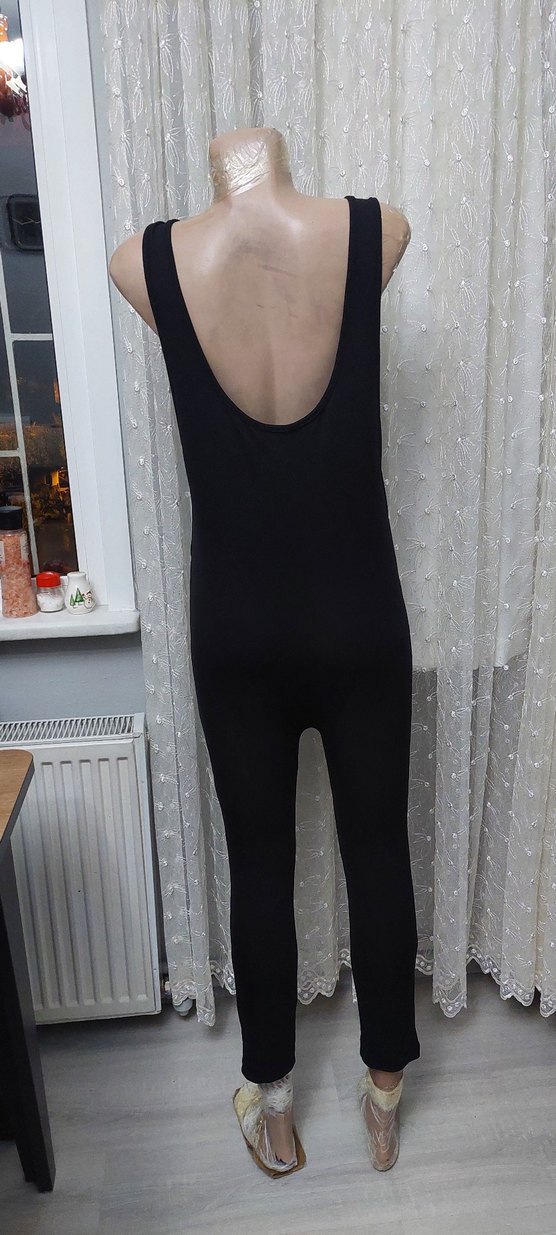 Siyah V Yaka Kadın Tulum - Görsel 3