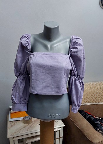 Uzun Kollu, Straplez, lila renk Mini Bluz
