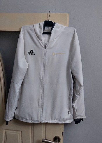 Adidas Beyaz Kapüşonlu Fermuarlı sweatshirt