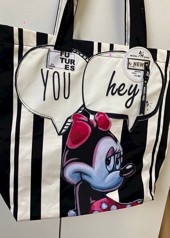 Renkli Baskılı Fermuarlı Kadın Tote Çanta - Görsel 2